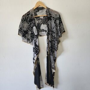 Madeleine Gaucher Shawl Floral Whimsigoth Minimalist Black One Size GN